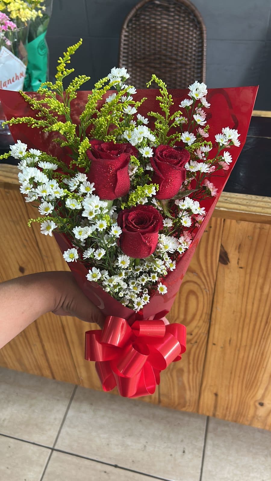 Ramalhete com 3 rosas vermelhas